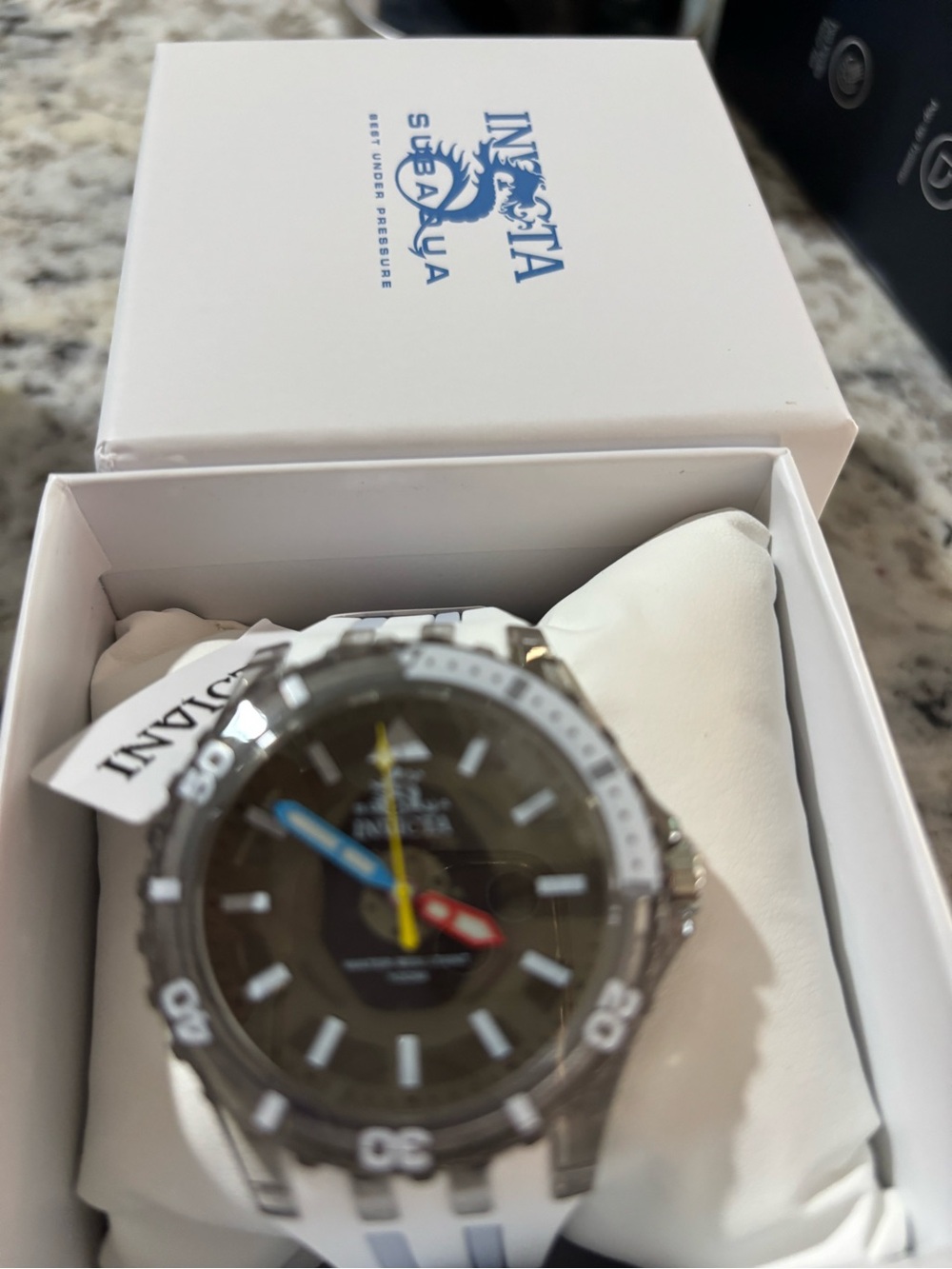 Invicta White Strap Watch with Black Dial and Colorful Hands - Picture 5 of 5